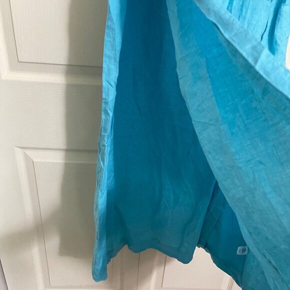 J Jill Womens Blue Sleeveless Patchwork 100% Linen Faux Wrap Midi Dress Small - Picture 4 of 8